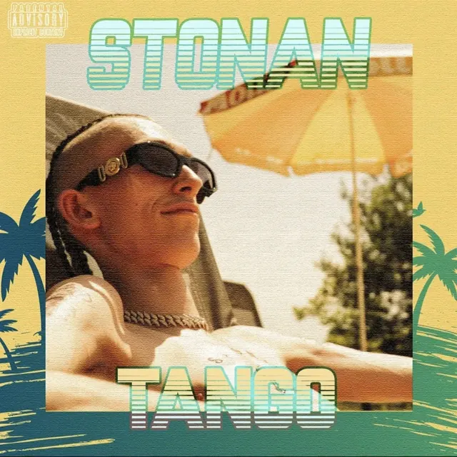 Cover du single Tango de STONAN : ambiance estivale rétro, parasol jaune et palmiers